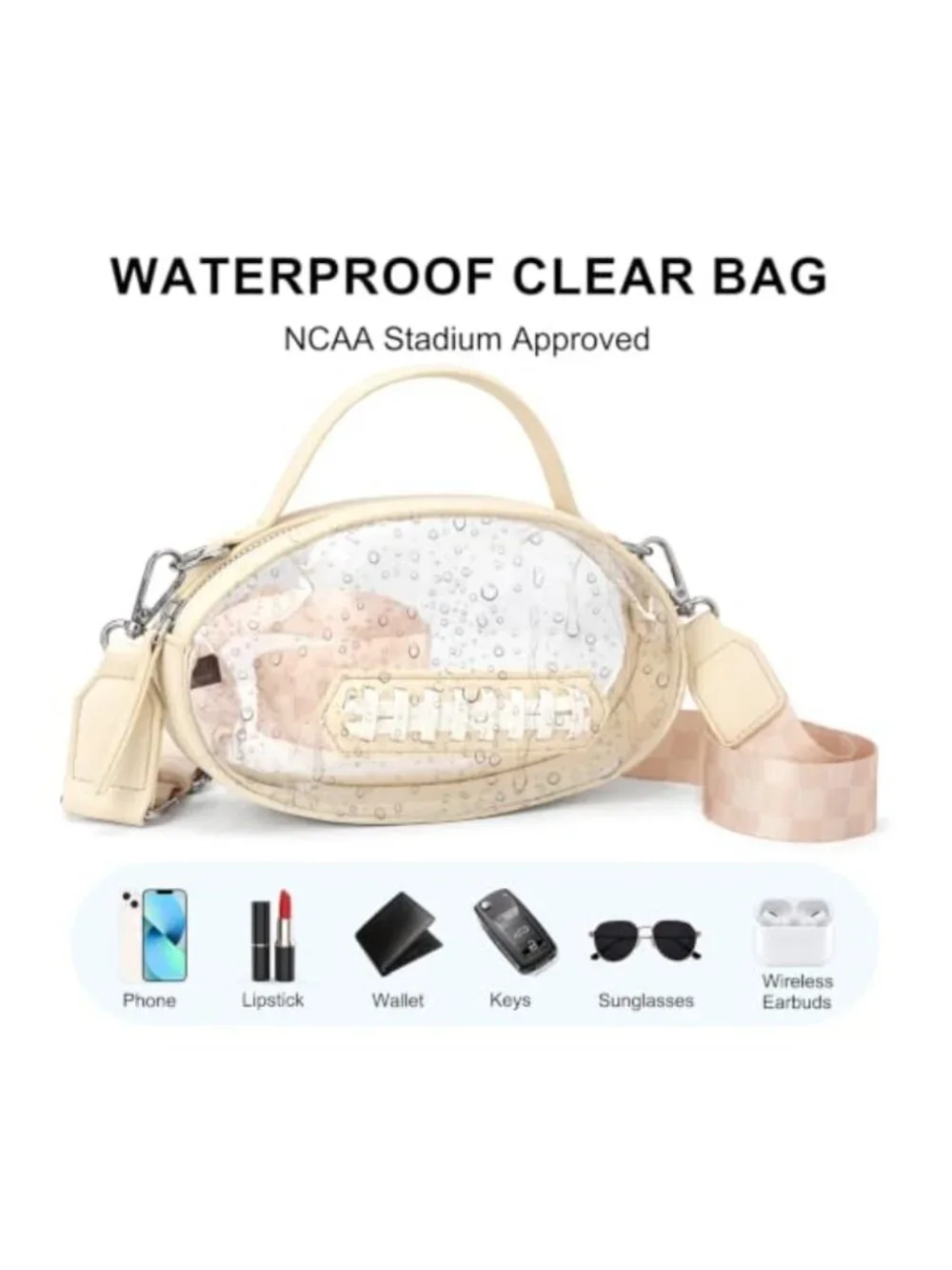 NCAA Football Clear Stadium Bag Water Resistant PVC Crossbody